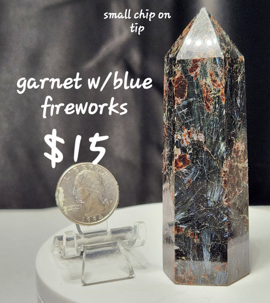 Garnet tower with blue fireworks