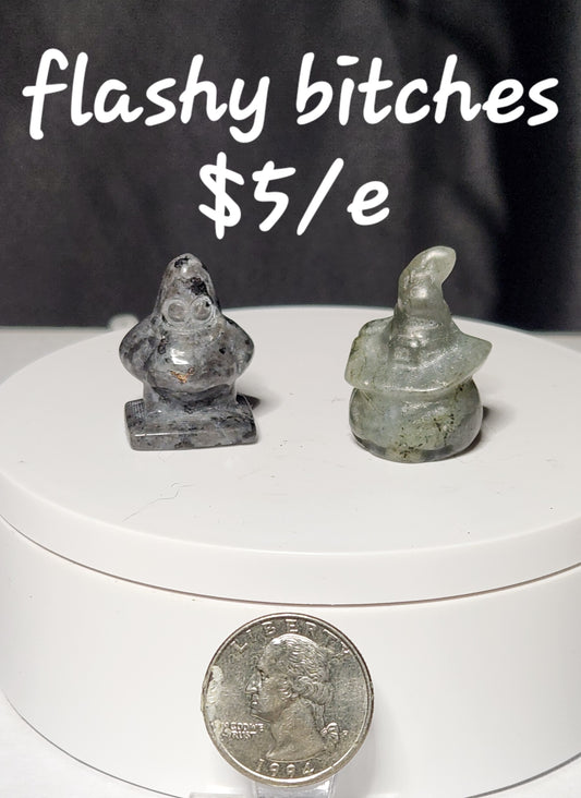 Larvikite Patrick, Labradorite Jack o lantern pairing